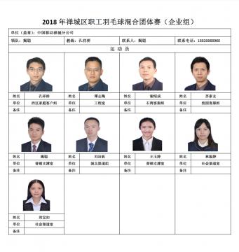 关于参加2018年禅城区职工羽毛球混合团体赛人员名单公示（企业组））